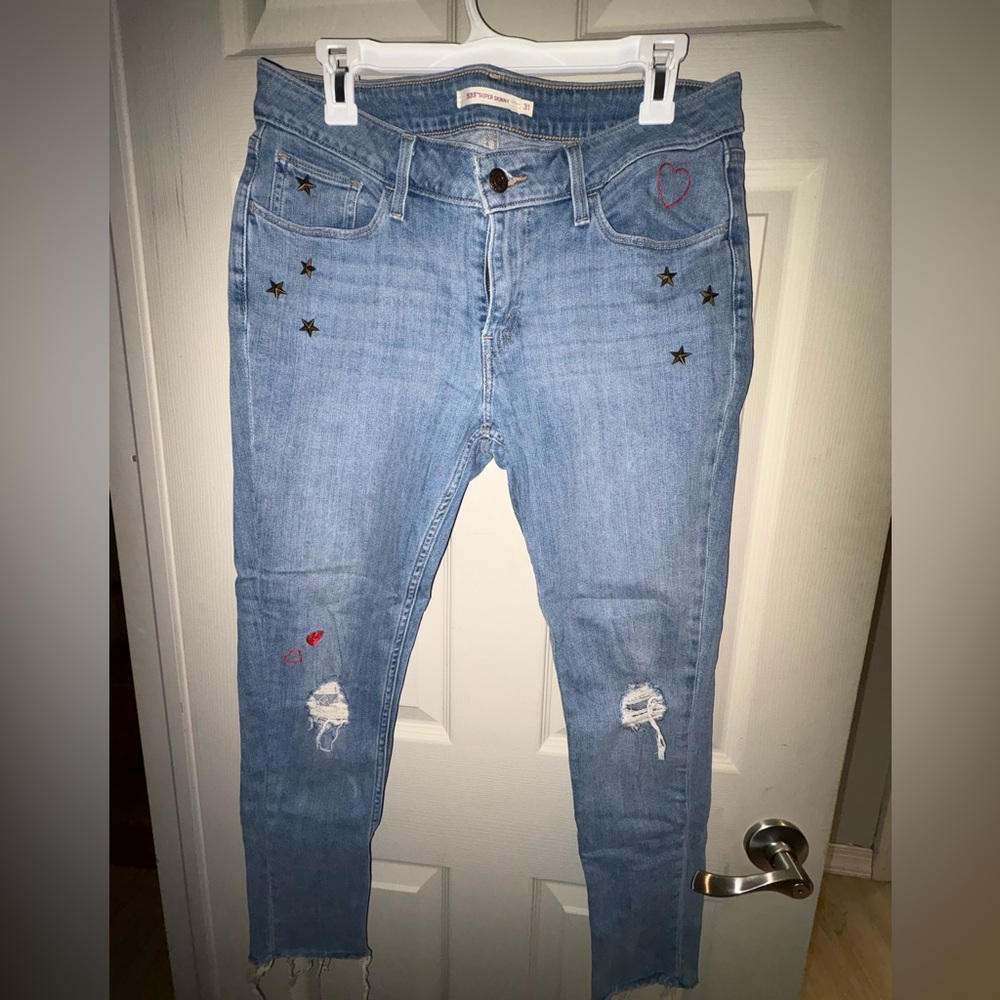 Levi's Light Blue Skinny Jeans with Star and Heart Details